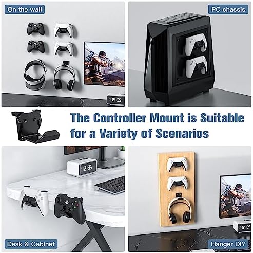 KUNSLUCK 2 Pack Controller Wall Mount for PS5, Xbox, Switch Controller, Wall Mount Stand for Controller&Headset, Adhesive/Screws Installation (Black) - Image 6
