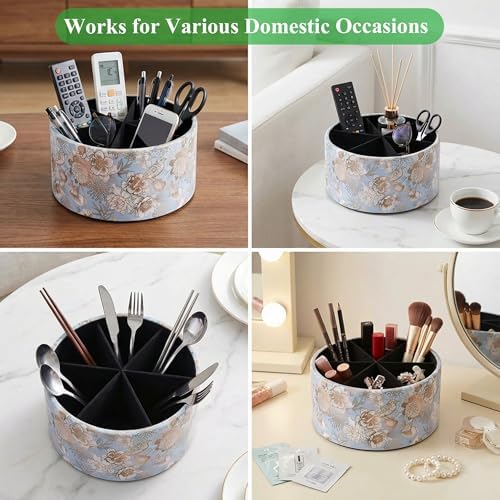 Remote Control Holder, 360°Spinning PU Leather Desk TV Remote Caddy,Desk Storage Box Room Accessories for Controller, Media,Mail,Calculator, Mobile Phone,Pencil(1B-Blue Bird) - Image 7