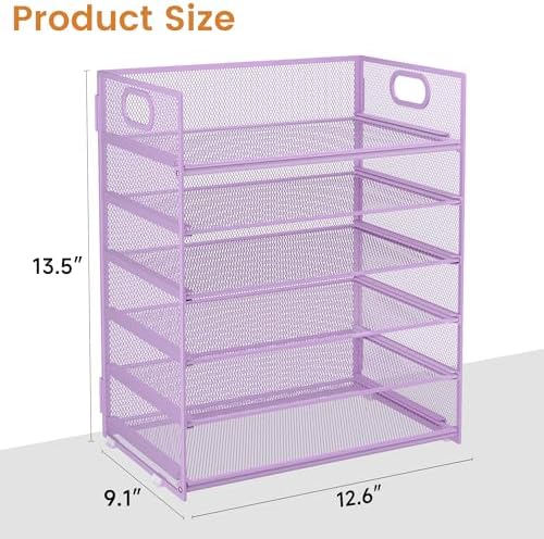 6-Tier Desk Paper Organizer, Desktop File Letter Tray with Handle, Document Sorter and Accessories Holder for Office, Home and School Workspace Organizers, Purple-2 Pack - Image 7