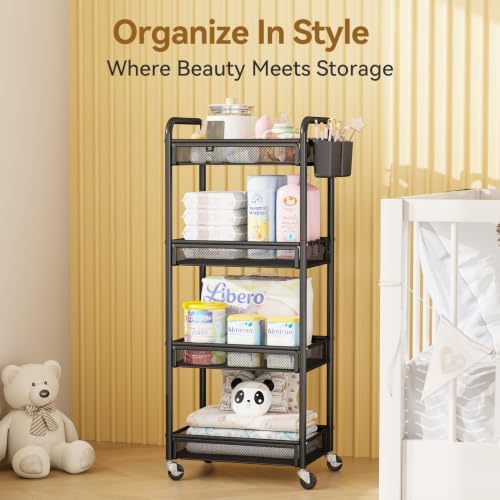 Yasonic 4 Tier Rolling Cart – Rolling Storage Cart with Wheels - Image 7