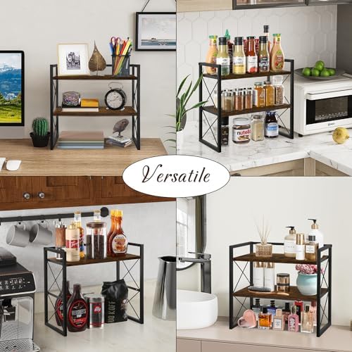 Desktop Shelf Organizer, 2 Tier Office Shelves, Wood Desk Organizer Storage Rack and Freestanding Display Shelf for Office, Dormitory, Home - Image 7