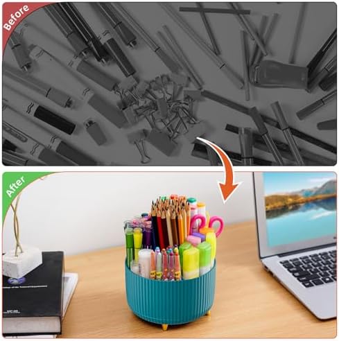 Marbrasse Desk Organizer, 360-Degree Rotating Pen Holder, Desk Organizers and Accessories with 5 Compartments Pencil Organizer, Art Supply Storage Box Caddy for Office, Home(Green) - Image 7