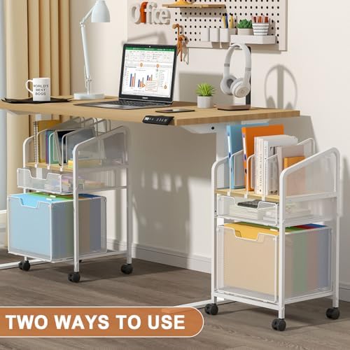 Rolling File Cabinet with Adjustable Dividers, Mobile Filing Cabinet with 2 Storage Drawers on Lockable Wheels, Hanging File Organizer Beside Under Desk for Office, Home, White(Patent Pending) - Image 7