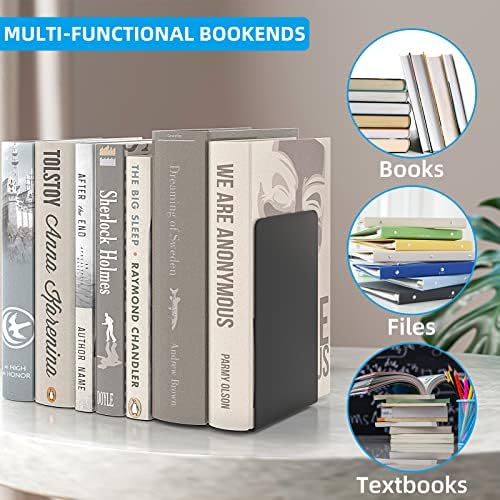 VFINE Book End 3 Pairs, Black Shelf Bookends , Book Stopper for Heavy Books - Image 6