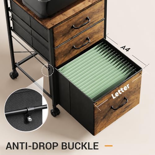DEVAISE 3-Drawer Mobile File Cabinet, Rolling Printer Stand, Rustic Brown - Image 6