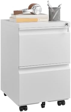 Fully Assembled 2 Drawer File Cabinet, Locking Filing Cabinet with Anti-Tipping Wheels, Quiet Slide, Heavy-Duty Steel Construction, Fits A4 Letter Legal for Home Office, Matte White by GUIZEEOPO