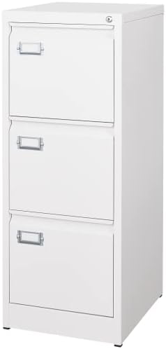 3 Drawer File Cabinet with Lock Metal Vertical File Storage Cabinet Office Home Steel Vertical File Cabinet for A4 Legal/Letter Size Narrow File Cabinet Locked,Assembly Required by BYNSOE