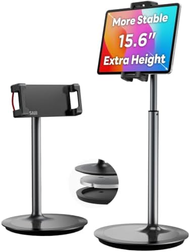 SAIJI iPad Stand for Desk - Height Adjustable & Weighted Base Phone Holder by SAIJI