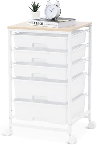 Rolling Cart with Drawers, 5 Drawers Utility Cart, Bright White by SYKIARIOL