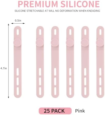 25 Pcs Silicone Cable Ties, Cable Ties Reusable, High Elasticity Cord Wraps for Electrical Cords, Cord Organizer for Earphone, Phone Charger(Pink) - Image 2