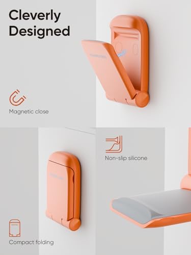 MAMUVIMO Headphone Stand, Headset Stand Foldable ＆ Sticky, Headphone Holder Hook Mount with Non-Slip Silicone, Adhesive Earphone Desk Hanger Clip Space-Saving for Airpods Max, All Earphones- Orange - Image 5