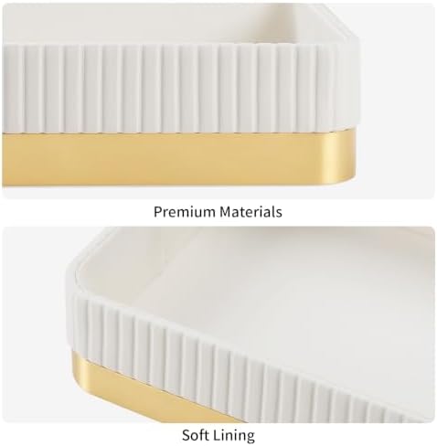 Valet Tray Organizer Bedside Nightstand Organizer Desk Catchall Tray (Ivory-Gold Trim) - Image 4