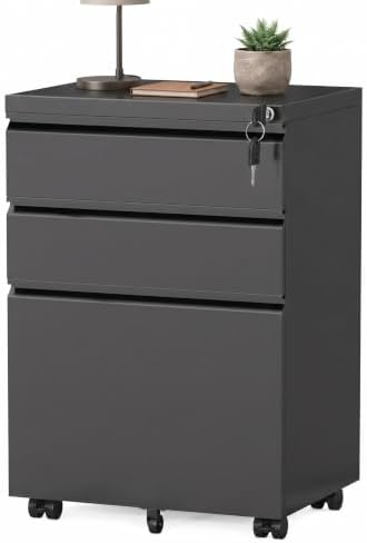 Fully Assembled 3-Drawer Mobile File Cabinet with Lock, Under Desk Storage by Omelaza
