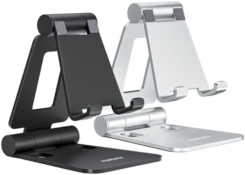 Nulaxy 2 Pack Aluminum Dual Folding Cell Phone Stand for Desk, Black&Silver by Nulaxy