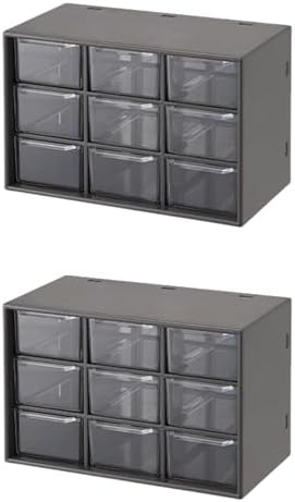 Feadily 2PCS Small Drawer Organizer for Desk, Desktop Drawer Organizer with 9 Clear Drawers, Plastic Desktop Storage Drawers 7.1 Inch x 3 .9 Inch x 4.7 Inch, Black by Feadily