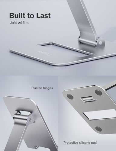 Nulaxy 2 Pack Aluminum Dual Folding Cell Phone Stand for Desk Silver&Silver - Image 2