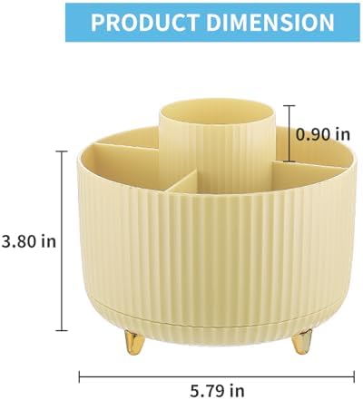 Marbrasse Desk Organizer, 360-Degree Rotating Pen Holder, Desk Organizers and Accessories with 5 Compartments Pencil Holder, Art Supply Storage Box Caddy for Office, Home (Yellow) - Image 5