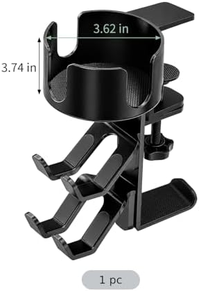 3-in-1 Desk Cup Holder, Clamp-on Drink Holder with Headphone Hanger and Dual Controller Stands, 360° Rotating Desk Organizer for Gaming Office Table - Image 5
