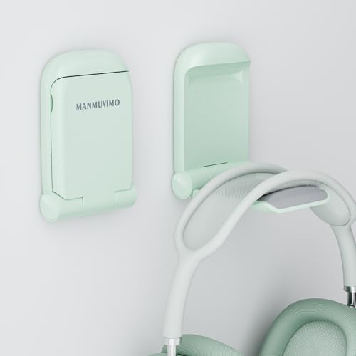 MAMUVIMO Headphone Stand, Headset Stand Foldable ＆ Sticky, Headphone Holder Hook Mount with Non-Slip Silicone, Adhesive Earphone Desk Hanger Clip Space-Saving for Airpods Max, All Earphones- Green by MANMUVIMO