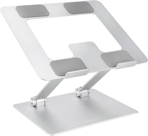 Amazon Basics Sturdy and Portable Ergonomic Laptop Stand for Desk,Height Adjustable Riser with Ventilated Cooling,Foldable,Fits All Laptops up to 17.3 Inch,Silver,10 x 8.7 x 6 in,(Pack of 12) by AmazonBasics