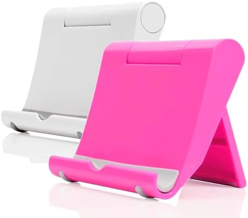 Cell Phone Stand 2 Pack, Desktop Holder for Phones & Tablets (2, Pink+White) by JUSDIQIR