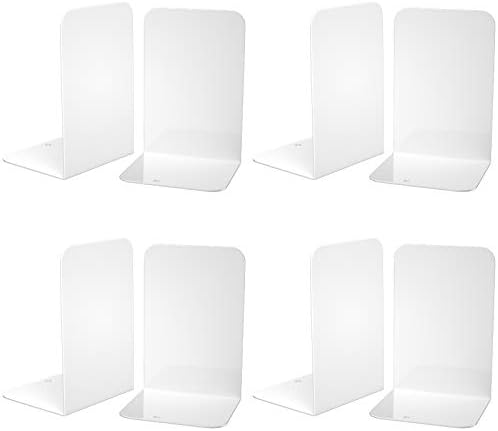 VFINE Bookends 4 Pairs, White Metal Book Ends, Bookends for Shelves, Book Stopper for Heavy Books, Book Dividers for Home Office by VFINE