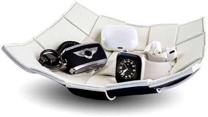 Valet Tray for Men and Women PU Leather Key Holder Bowl for Entryway Table Bedside Nightstand Desk Catchall Organizer Tray for Wallet, Watch, Key, Phone Men's Gift - 9.8" L x 9.8" W x 2" H by MSJGA