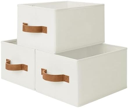 StorageWorks Closet Storage Bins with PU Handles, Beige, Small by StorageWorks