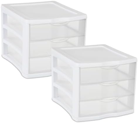 3 Drawer Storage Unit, Countertop and Desktop Organizer with Clear Drawers, White, Stackable, 2 Pack by Unknown