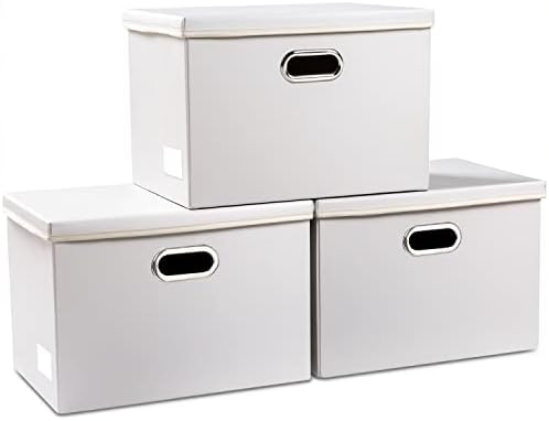 Leather Foldable Storage Bins with Lids,Closet Storage Boxes 40L by Prandom