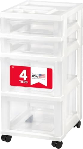 IRIS USA 4-Drawer Rolling Storage Cart, White/Clear by IRISUSA