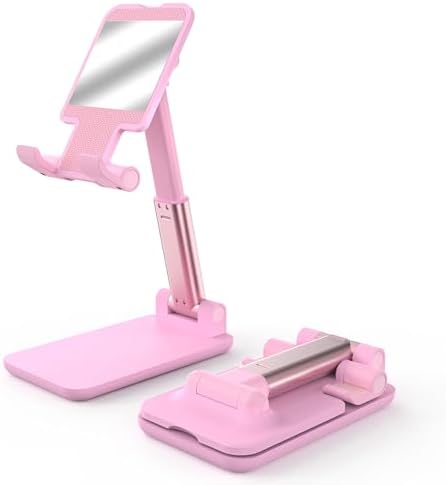 Cell Phone Stand, Adjustable Angle and Height Cell Phone Holder for Desk, Foldable and Portable, Anti-Slip Silicone Pad, Compatible with All Mobile Phones and 4-8 Inch Devices, Pink by HZZADZXW