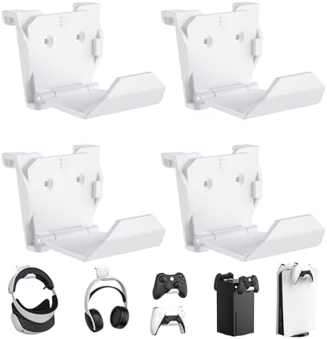 KUNSLUCK 4 Pack Controller Wall Mount for PS5, Xbox, Switch Controller, Wall Mount Stand for Controller&Headset, Adhesive/Screws Installation (White) by KUNSLUCK