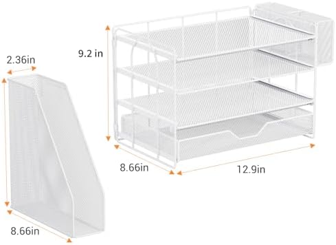 4-Tier Desk File Organizer with Drawer & Pen Holder (White) - Image 4