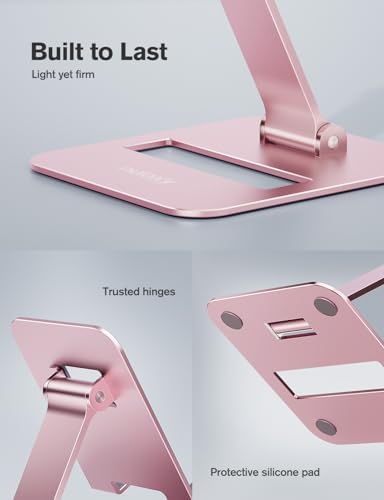 Nulaxy 2 Pack Aluminum Dual Folding Cell Phone Stand for Desk, Rose Gold - Image 2