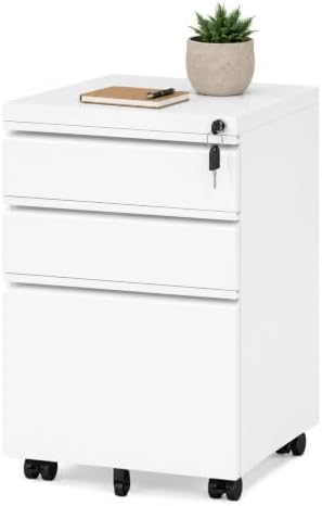 Fully Assembled 3-Drawer Mobile File Cabinet with Lock, Under Desk Storage by Omelaza