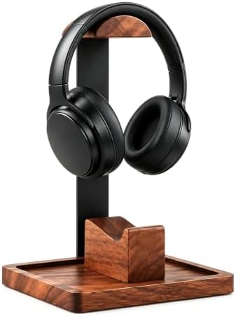 Wood Headphone Stand with Controller Holder and Storage Base by Unknown