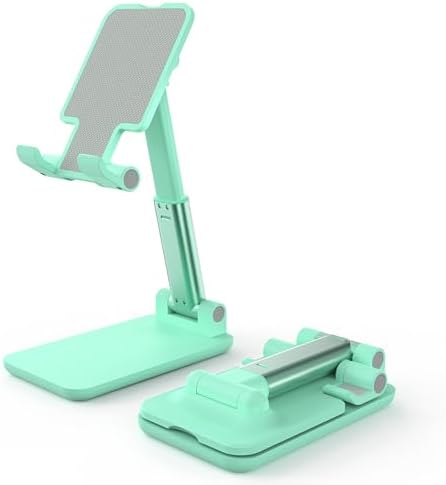 Cell Phone Stand, Adjustable Angle and Height Cell Phone Holder for Desk, Foldable and Portable, Anti-Slip Silicone Pad, Compatible with All Mobile Phones and 4-8 Inch Devices, Green by HZZADZXW
