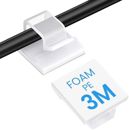 30 Pcs Adhesive Cable Clips for Cord Management Under Desk Nightstand Phone PC Charger Plug Speaker TV Cord Holder Keeper Hook Wall Wire Organizer Car Dash Cam Ethernet Christmas Light (Clear, Small) by TEZOP