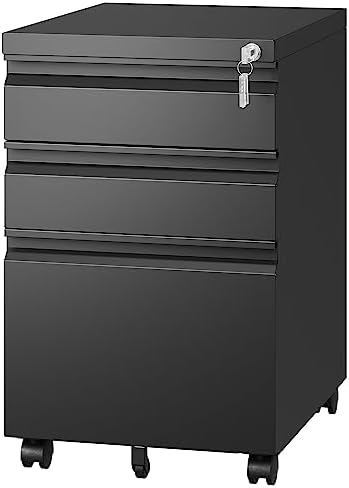 3 Drawer Mobile File Cabinet with Lock,Under Desk Metal Filing Cabinets for Home Office Organizer Letters/Legal/A4((Fully Assembled-Black) by LetayaMetalCabinets