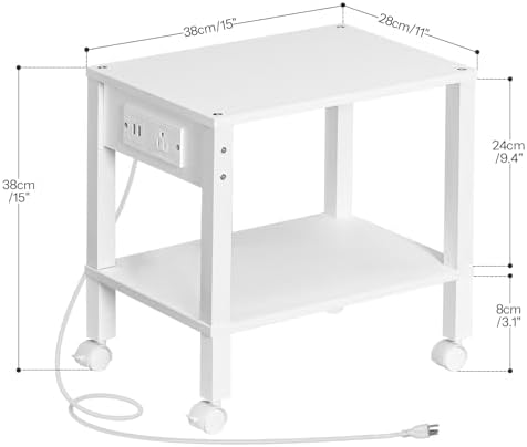 HOOBRO 2-Tier Printer Stand with Charging Station, Under Desk Printer Table, Printer Cart with Storage Shelves, Shelf for Small Spaces, for Home Office, White WT38UPS01 - Image 2