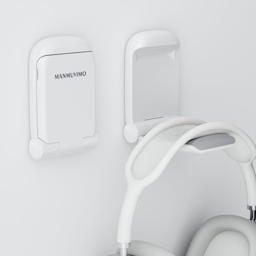 MAMUVIMO Headphone Stand, Headset Stand Foldable ＆ Sticky, Headphone Holder Hook Mount with Non-Slip Silicone, Adhesive Earphone Desk Hanger Clip Space-Saving for Airpods Max, All Earphones-White by MANMUVIMO
