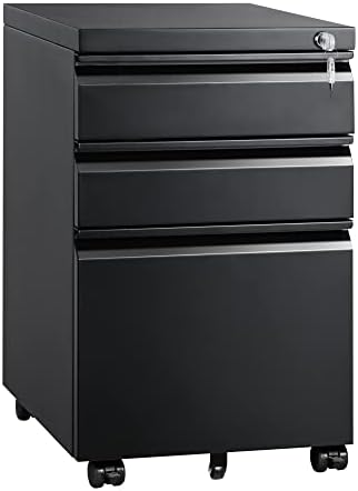 DEVAISE 3 Drawer Mobile File Cabinet with Lock, Under Desk Metal Filing Cabinet for Home Office/Legal/Letter/A4 File, Fully Assembled Except Wheels, Black by DEVAISE