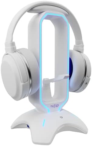 Gaming Headphone Stand | RGB Headset Stand White | Headset Holder for Desk with Mouse Bungee and USB Hub | The Ultimate Gaming Accessories for Gamers for PS5, Xbox, PC - White by TiltedNation