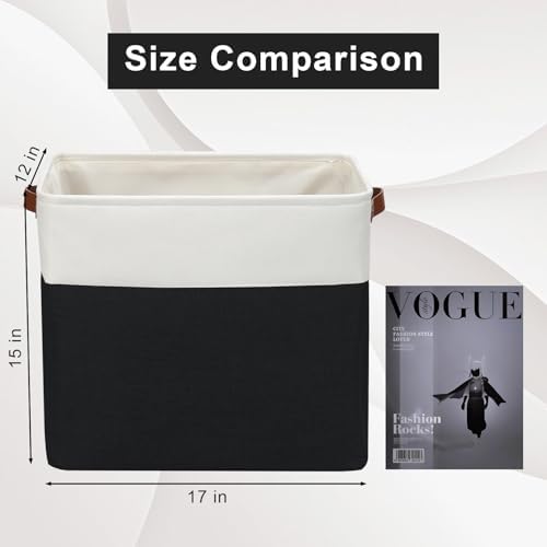 Large Fabric Storage Baskets | 50L Storage Bins, Decorative Linen Closet Baskets with Handles for Organizing, Shelf, Toys, Clothes, Home, Office, Nursery, 17x12x15Inches (Black&White) - Image 3