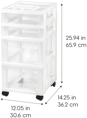 IRIS USA 4-Drawer Rolling Storage Cart, White/Clear - Image 3