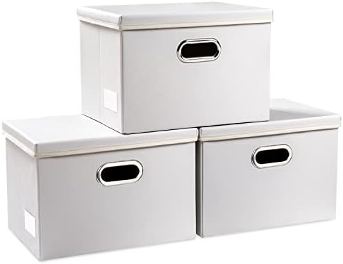 Leather Foldable Storage Boxes with Lids,Closet Storage Bins 24L by Prandom