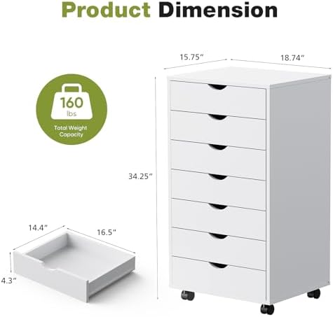 Sweetcrispy 7 Drawer Rolling Storage Cabinet with Wheels, Wood Organizer - Image 3