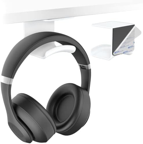 Under Desk Headphone Hanger, Adhesive Hook, White 1 Pack by HomeMount