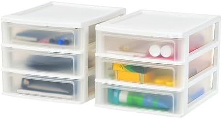IRIS USA 2-Pack, 3-Drawer Medium Plastic Stacking Desktop Organizer, White by IRISUSA